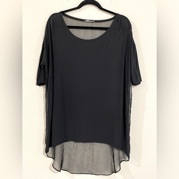 Silver Jeans Women’s Whimsigoth Shirt Medium Black Sheer Mesh Mix Media Longline - Picture 1 of 9